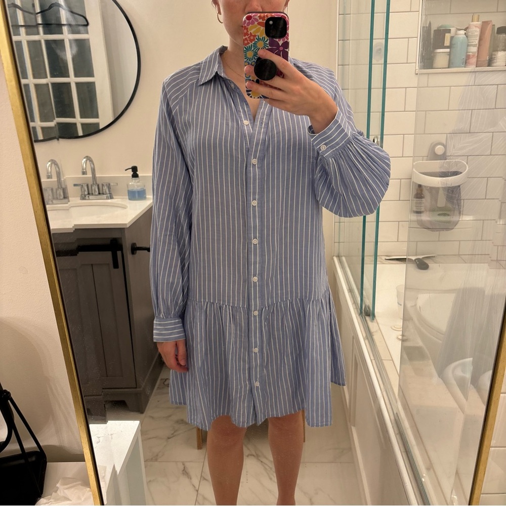 H&M striped blue and white linen blend collared dress
